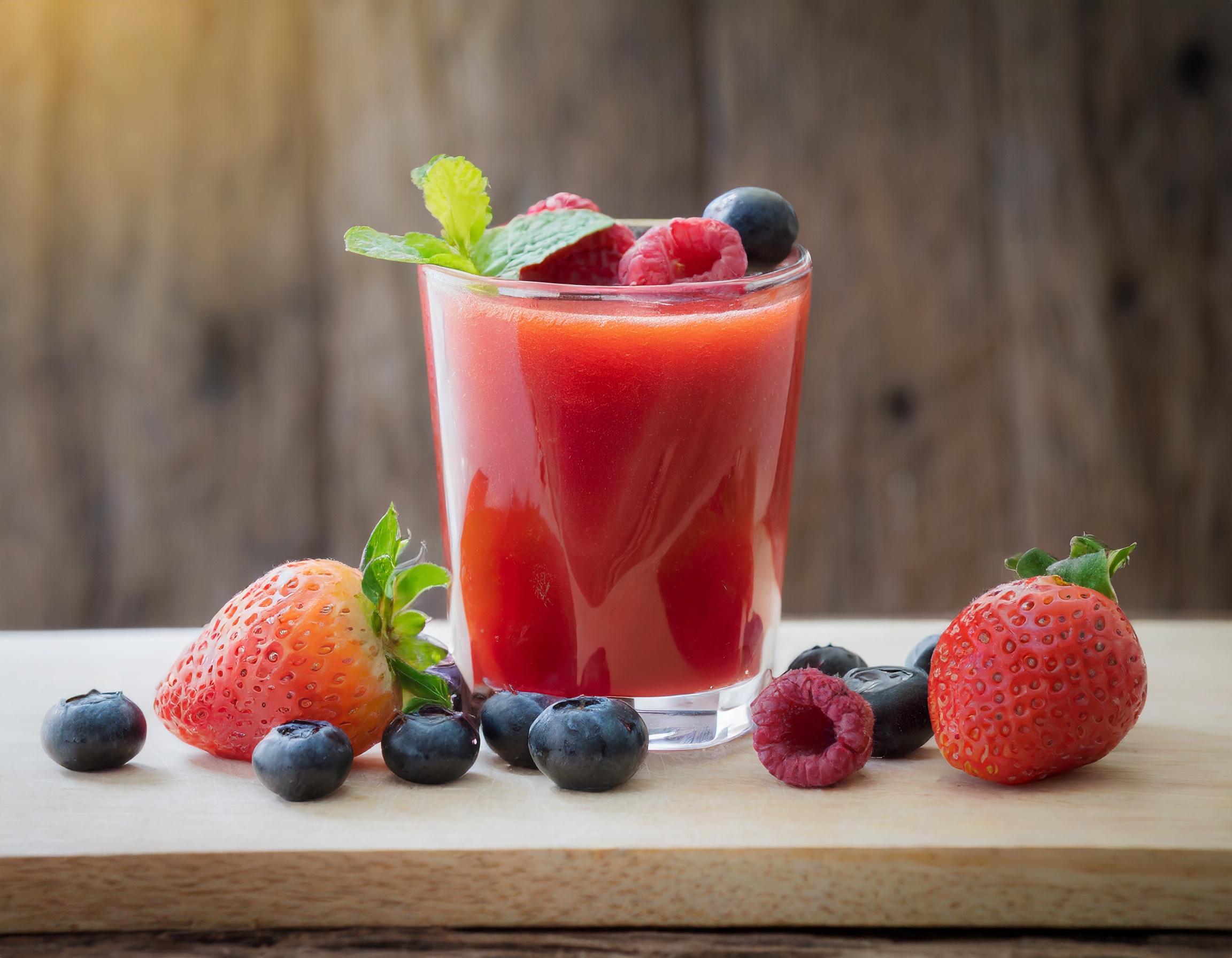 Firefly rote fruchte mix saft auf holztisch in schonem glas 96899(1)